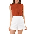 thumbnail image 1 of INSPIRE CHIC Blouse Sans Manches pour Femme, à Volants, Plissée, Blouse CHIC pour le Travail, L Orange Foncé, 1 of 7