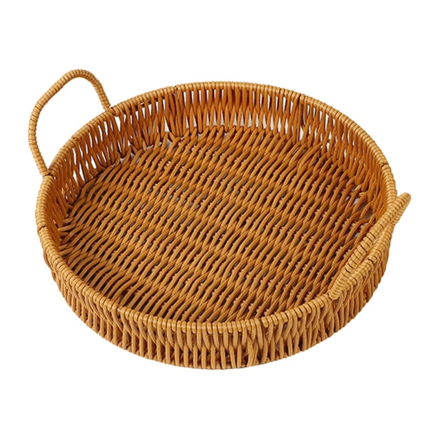 jifeng Fruit Basket Snacks Tray Organizer Bread Storage Tray Imitation Rattan Decor for 25cm