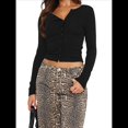 thumbnail image 1 of Suéter Corto de Punto con Botones y Larga Y2K para Mujer, Abierto Al Frente, Cárdigan de Punto, Cuello en V, Otoño Negro L, 1 of 7
