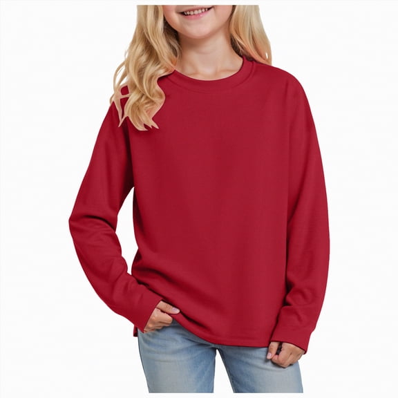 HCNTES Long Sleeve Girls Shirts Girls Size 18/20 Clothes Girls Long Sleeve Shirts Soft Cotton Long-Sleeve T-Shirts Basic Tees for Teen Girls Youth(Brick Red,7-8 Years)