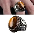 thumbnail image 2 of Mens Steel Gold Natural Oval Tiger Eye Stone Ring Men E4I0 7-15 Size J5Q0 G1T1, 2 of 9