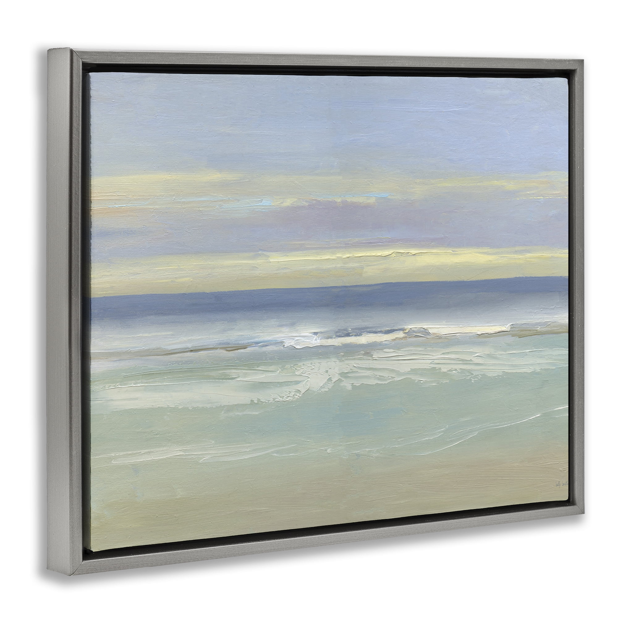 Stupell Industries Tranquil Coastal Morning Waves Gray Framed Floater Canvas Wall Art, design by Sally Swatland