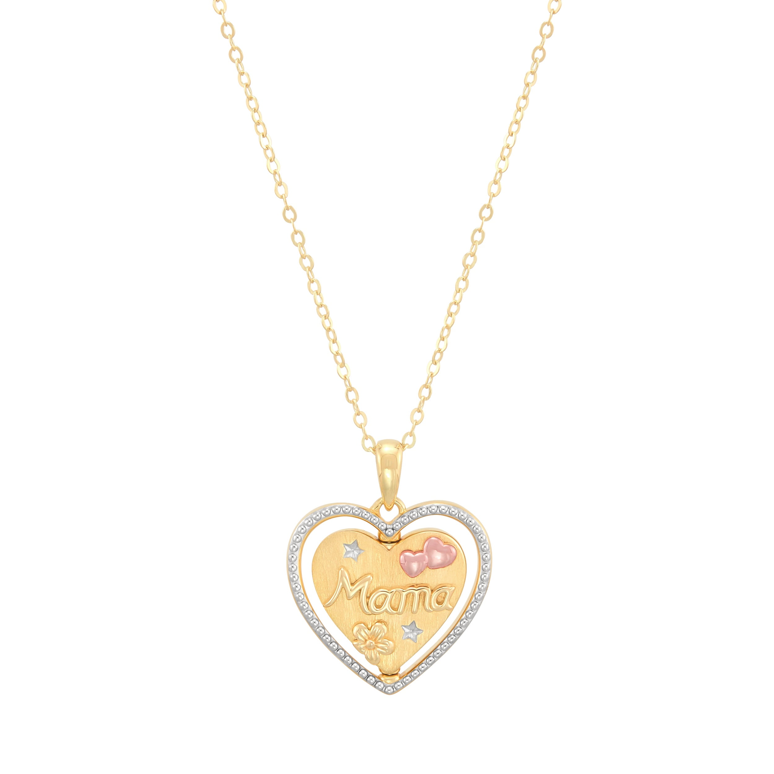 Brilliance Fine Jewelry Sterling Silver 14KT Gold Plated Spinning "Mama" Heart Pendant Necklace, 20"