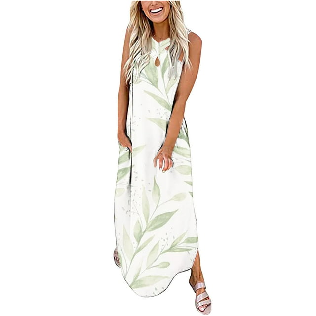 Lenago Robe de Pâques Grande Taille pour Femmes Imprimée Sans Manches à Encolure Croisée devant Longue Robe d'Été de Plage en Liquidation