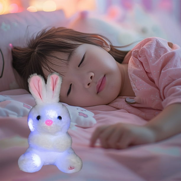 Conejo de peluche luminoso para niños | Conejito de pelo largo de terciopelo suave con luz LED cálida incorporada | Luz nocturna a pilas para bebés y niños pequeños, ideal como regalo para dormir.
