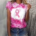 thumbnail image 2 of Lolmot Plus Size Tops for Women Casual Summer Breast Cancer Awareness Shirt Pink Ribbon Print Short Sleeve Crewneck Tops, 2 of 5