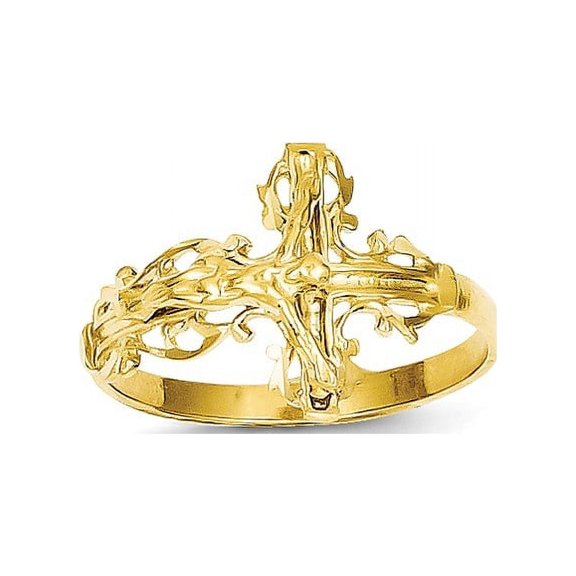 14k Diamond-Cut Crucifix Ring