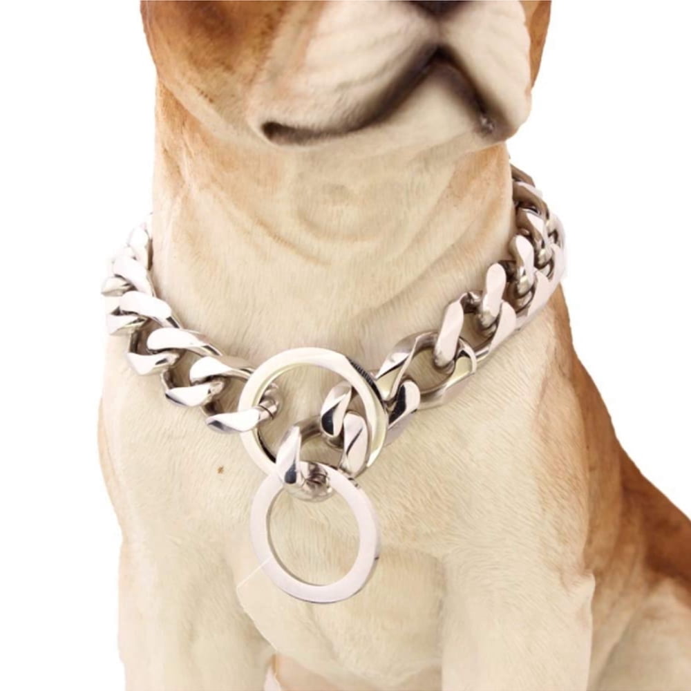 Mictong 27.5-inch stainless steel large dog collar, dog chain necklace, silver, 1 piece