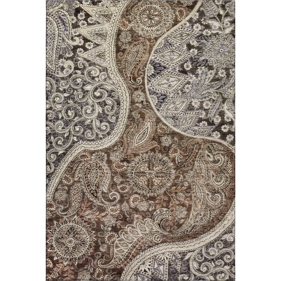 Addison Rugs Mayfield Premium Machine Washable Transitional Swirl Brown Rectangle Rug, 5' x 7'6"