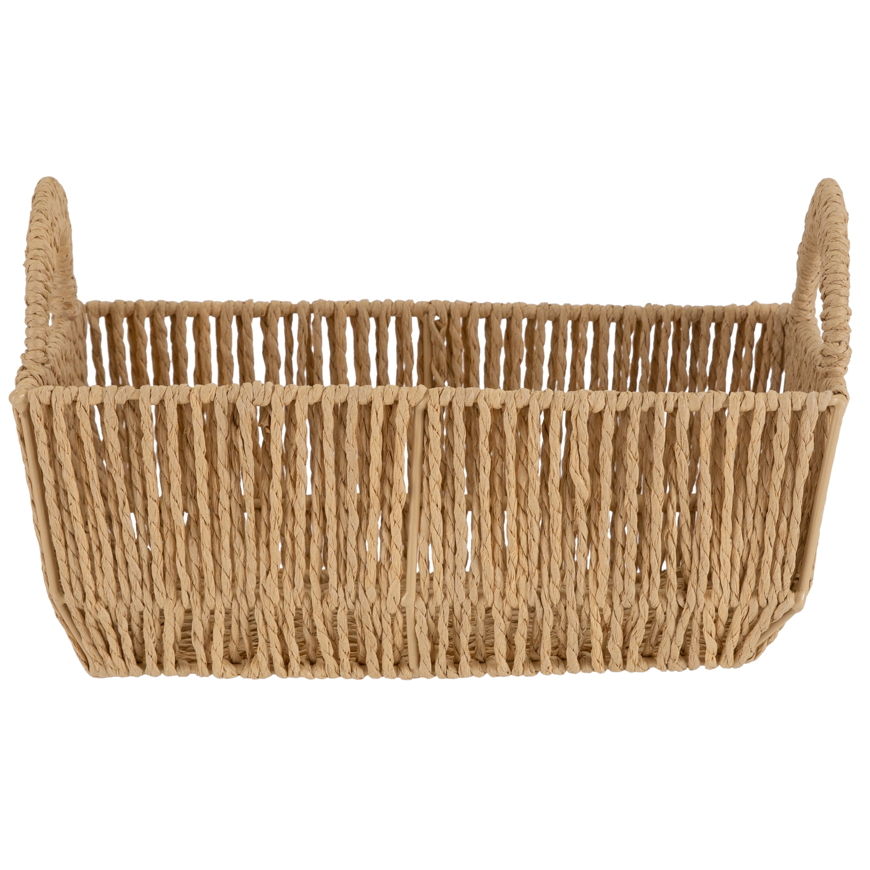 Simplify 3 Pack Vertical Weave Small Shelf Paper Rope Storage Basket with Round Handles