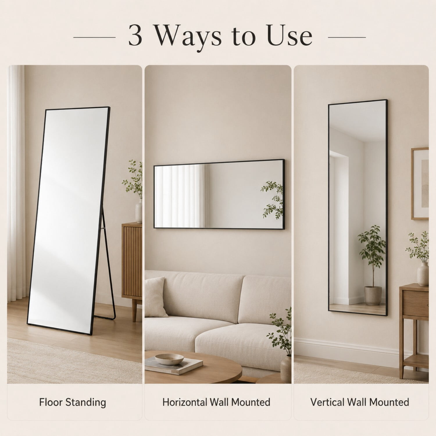 Easy4Home 57"x18" Full Length Mirror Rectangular Standing Floor Mirror Wall Mounted, Black