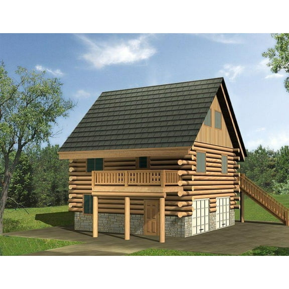 001-1077: Log Cabin 1 Bed, 1 Bath Luxury Home Plan, 1110 Sq Ft: Full Blueprints with License to Build by Home Plan Marketplace - Lesuto