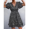 thumbnail image 3 of Women's V-Neck Flutter Sleeve Mini Dress with Ruffle Trim and Smocked Bodice Polyester 100% Lightweight Everyday Dress, 3 of 12