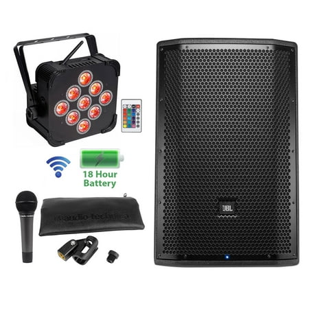 JBL PRX812W 12" 1500w Active PA DJ Speaker+Wireless Par Light+Audio Technica Mic
