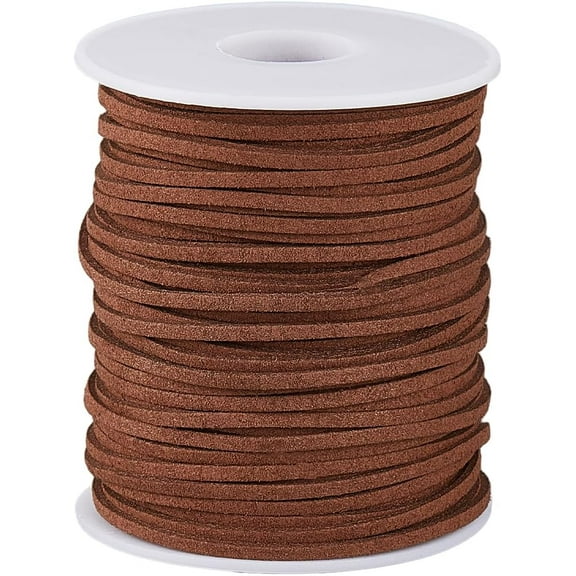 49 Yards/45M Brown Suede Cord Imitation Leather Cord 3mm Coconut Brown Thin Flat Beading Suede Rope Twine Braiding String for Jewelry Making Women Bracelets Necklaces Shoe Lace Crafts