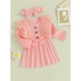 thumbnail image 3 of Bagilaanoe Toddler Baby Girl Fall Dress Ribbed Long Sleeves A-line Princess Dresses Headband 3M 6M 9M 12M 18M 24M 3T Infant Autume Casual Sundress, 3 of 8