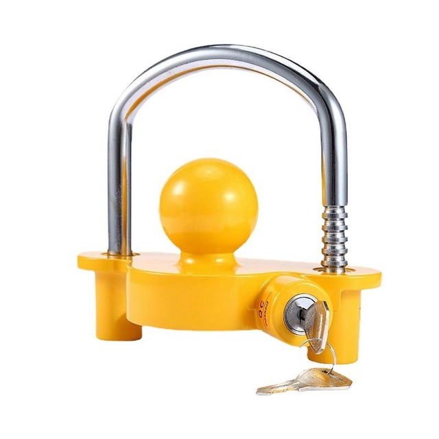 Cerradura de enganche de remolque de bola universal ajustable, acero resistente, apto para remolque de seguridad de remolque de caravana con llaves amarillo