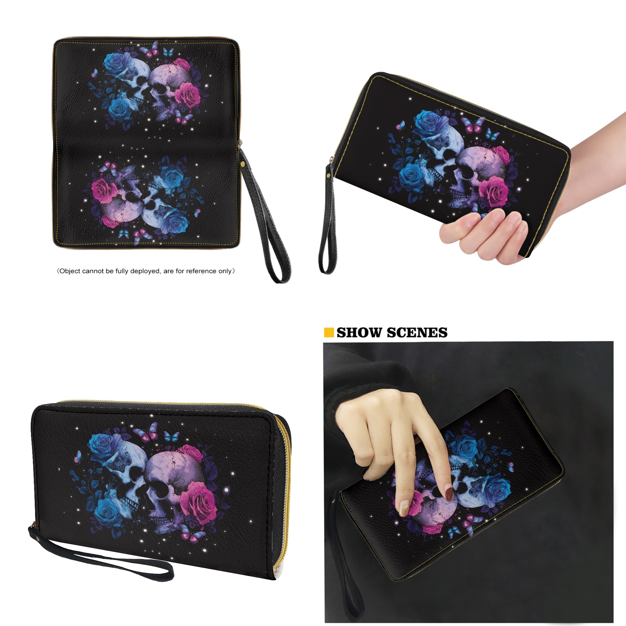 ZUXONGSY Skull Rose Butterfly Print Womens Handbag Set Wallet and Purse Set Top Handle Handbag with Wristlet Wallet Set for Ladies Shopping Travel