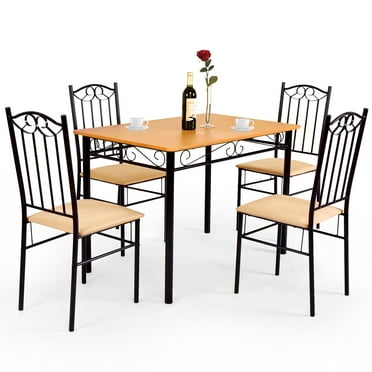 GLINTEX Wooden 5 Pieces Dining Table Set with 4 Cushioned Chairs