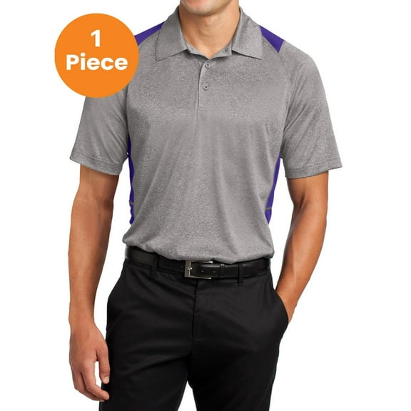 Sport-Tek ST665 Heather Colorblock Contender Polo, Vintage Heather/ Purple, XL, Mens Workout Shirts