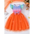 thumbnail image 3 of HWJAD Mermaid Dresses for Girls Toddler Flutter Sleeve Summer Dress Casual Party School Tulle Sundress for Kids, 3 of 9