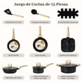 thumbnail image 2 of Sartenes Antiadherentes 15 Piezas, Bateria de Cocina, Juego de Sartenes de Induccion, Juego de Ollas y Sartenes, Fácil Limpieza, con Sartenes y Cacerolas 100% Libre de PFOA, Negro, 2 of 8