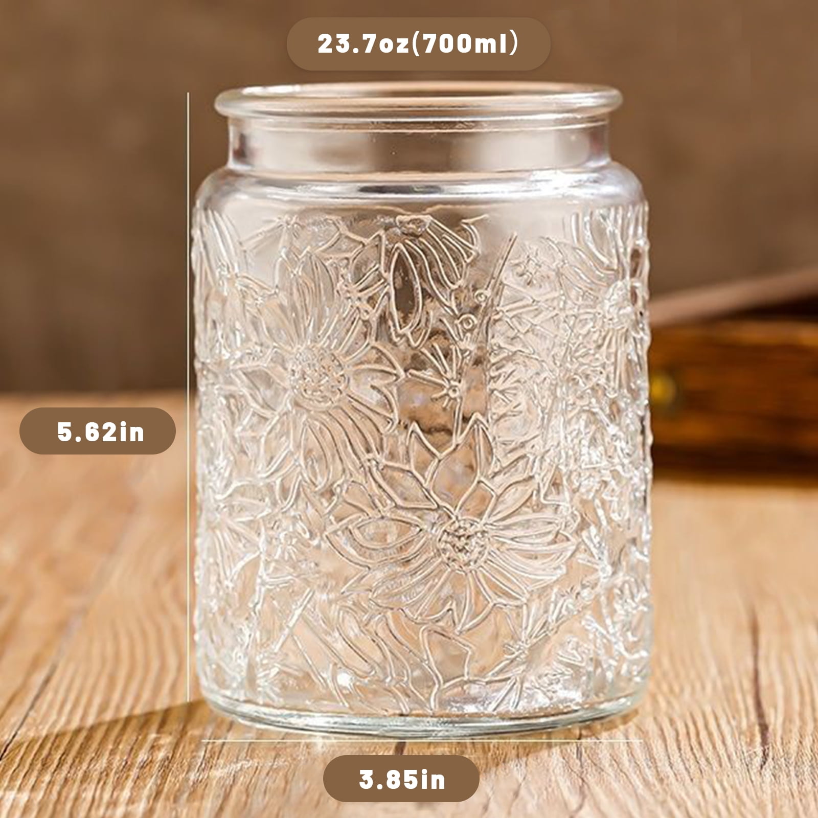 24 OZ/6PCS Glass Storage Jar with Airtight Bamboo Wooden Lids,Vintage Food Containers Canisters Sets for Kitchen Counter Pantry,Sugar,Flour,Candy,Tea,Coffee Beans,Oats,Grain Bin