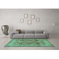 thumbnail image 3 of Ahgly Company Machine Washable Indoor Round Geometric Turquoise Blue Traditional Area Rugs, 8' Round, 3 of 4