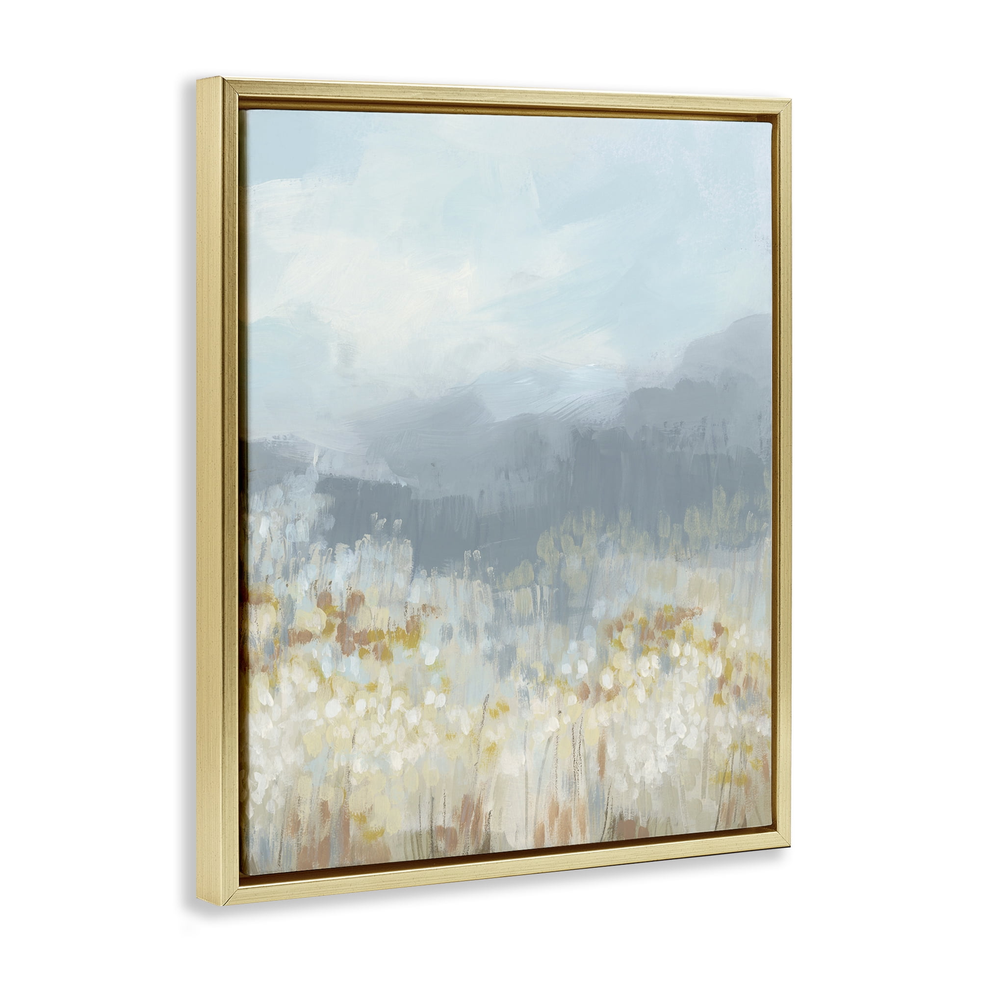 Stupell Industries Foggy Grey Mountains Landscape Painting Gold Floater Framed Art Print Wall Art, 17 x 21