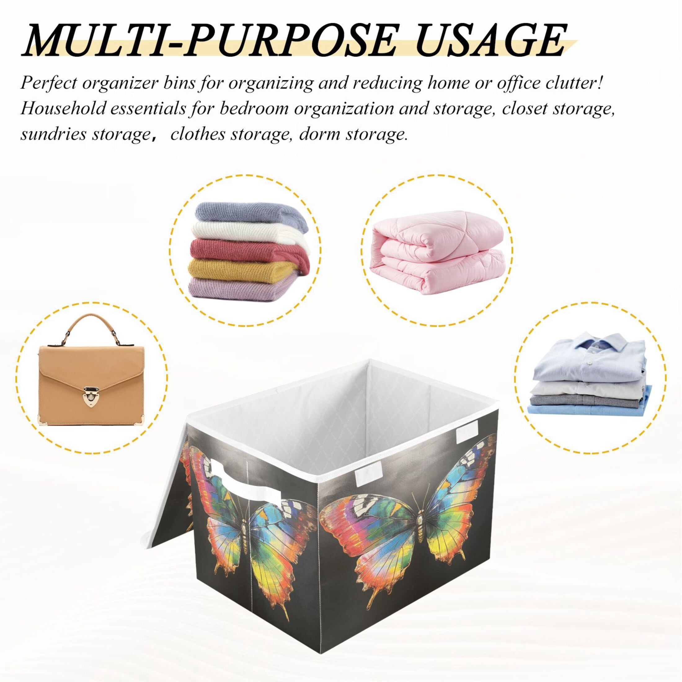 Storage Box With Lid 16.5x12.6x11.8In Foldable Stacked Household Storage Box Big Butterfly Picture