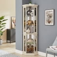 thumbnail image 3 of 70" Lighted Corner Curio Cabinet, Elegant Display Cabinet with Tempered Glass Doors and Adjustable Shelves, Light Blub Included, Storage Rack for Living Room, White, 3 of 10