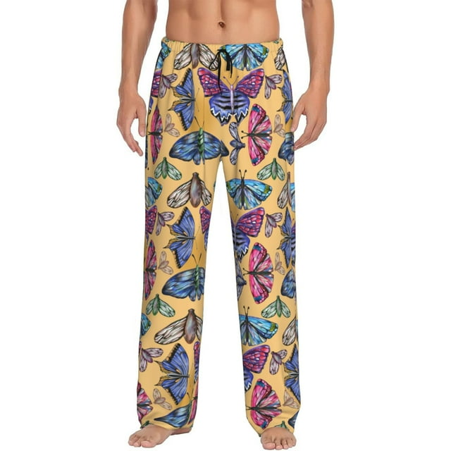 Kdxio Butterfly 3 Pattern Men's Pajama Pants, Elastic Waist with Drawstring and Pockets, Comfortable Loungewear-X-Large