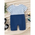thumbnail image 3 of Cenuakty Baby Boy Short Sleeve Romper Round Neck Striped Car Patch Fake Two-Pieces Jumpsuit Infant Toddler Summer Clothes, 3 of 9