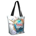 thumbnail image 2 of Easygdp Travel Around The World Stylish Canvas Handbag Shoulder Tote Bag, Shopping Bag with Zip, Suitable for Buying Groceries, Office, Fitness, 2 of 9