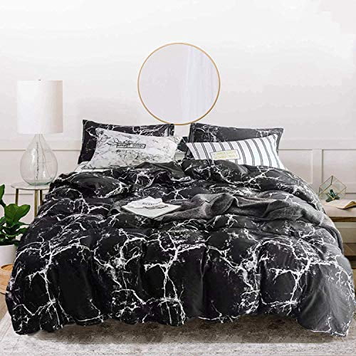 Jumeey Marble Comforter Set Twin Luxury Black and Grey Bedding Sets Black Marble Comforter Quilts for Teen Boys Girls(3pcs, Twin Size)