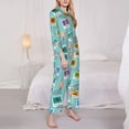 thumbnail image 3 of Honeii World Travel1 print Women's Pajama Sets Long Sleeve Button Down Sleepwear Nightwear Soft Pjs Lounge Sets-XX-Large, 3 of 7