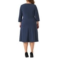 thumbnail image 3 of Agnes Orinda Women's Plus Size Dresses Crew Neck 3/4 Sleeve Vintage Work Cocktail Bodycon Pencil Dress 4X Dark Blue, 3 of 5