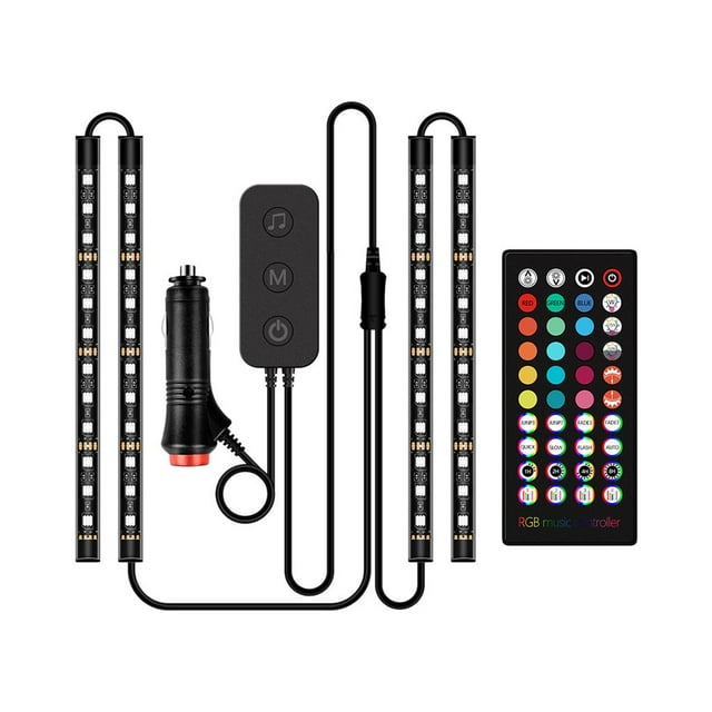 Luces LED interiores para coche kusrkot 4 tiras 15 colores 12V