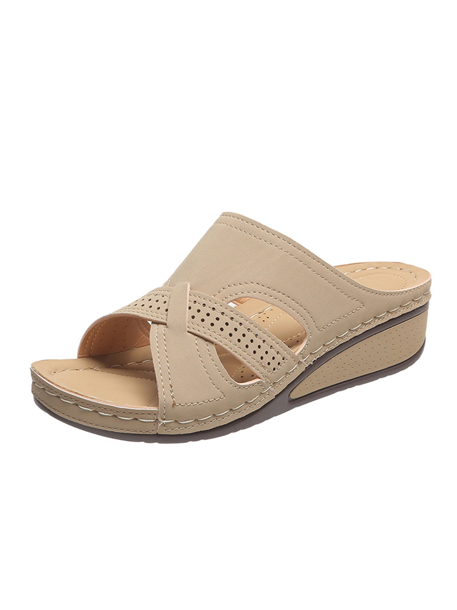 Daeful Wedge Sandals for Women Comfortable Arch Support Slide Sandal ...