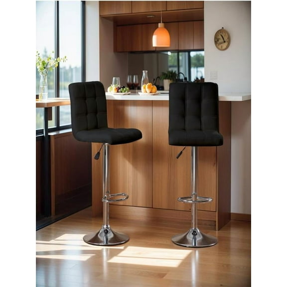 Bar Stools Set of 2, Adjustable Bar Stools, Armless Adjustable Swivel Barstools, PU Leather Hydraulic Kitchen Counter Height Bar Stools, Thickened Seat Cushion Square Island Barstools with Back