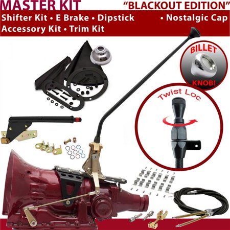 American Shifter AOD Shifter Kit Black 23 in. E Brake Cable Clamp Trim Kit Dipstick for F41EA
