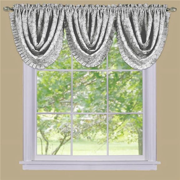 48 x 36 in. Sutton Polyester Light Filtering Rod Pocket Curtain with Valance, Silver