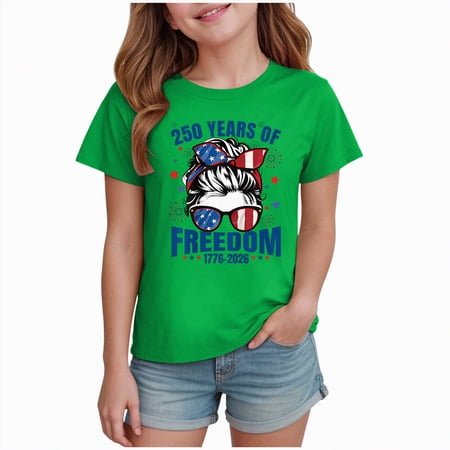 CAICJ98 USA 250th Anniversary T Shirt Boys Girls 4th of July American Flag Shirts Toddler Kids Patriotic T-Shirt Independence Day Tee Tops Outfit (Green 1-2 Years)