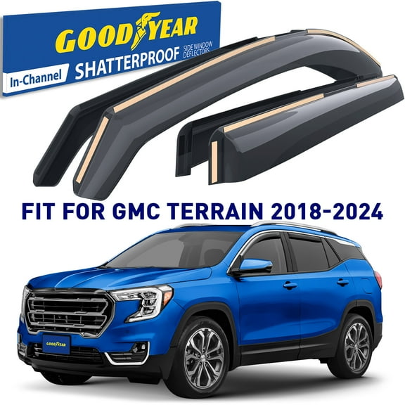 Goodyear Shatterproof in-Channel Window Deflectors for GMC Terrain 2018-2024, Rain Guards, Window Visors for Cars, Vent Deflector, Car Accessories, 4 pcs - GY007700