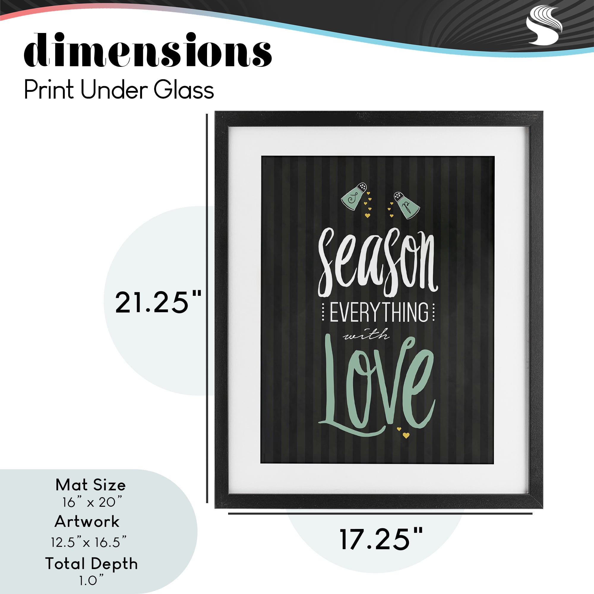Season With Love Black & Green Black Framed Print Under Glass, design by Lettered and Lined
