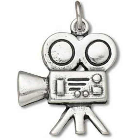 Sterling Silver 16" .8mm Box Chain 3D Film Camera Pendant Necklace On Tripod Stand