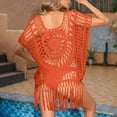 thumbnail image 4 of Beach Crochet Dress, Womens Bathing Suit Tassels Cover UpS, Swimwear Knit Coverup, Ladies Summer Outfit Vacation Outfits for Women Orange One Size, 4 of 7