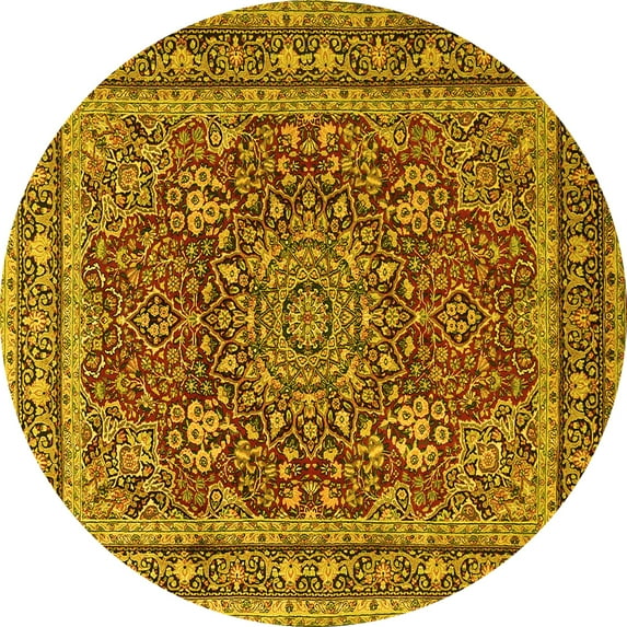 Ahgly Company Indoor Round Medallion Yellow Traditional Area Rugs, 8' Round