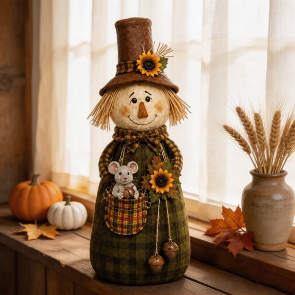 Luoshdecor Thanksgiving Vintage Scarecrow Decor,8.10 Inch Soft Doll with Clothes & Hat,Sunflower Decorations for Autumn