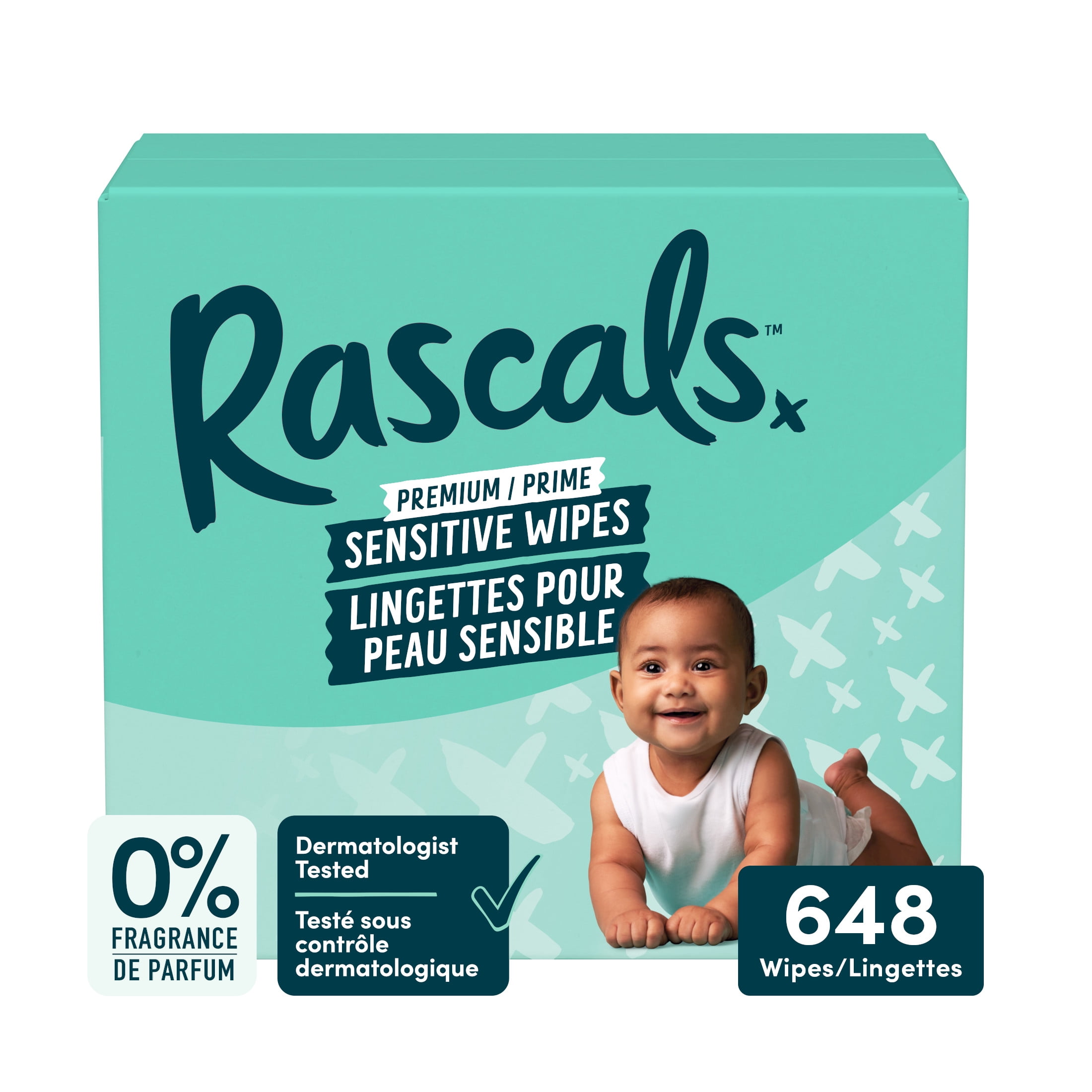 Rascals Premium Sensitive Wipes, Carton, 648 Count, Unisex